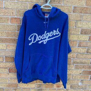 Vintage 90s Nike Gray Tab Los Angeles Dodgers MLB Hoodie XXL Blue